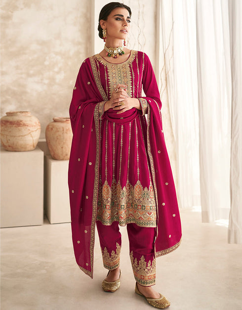 stylish pink silk heavy designer wedding wear salwar suit with pink silk 13699-acy4322 Front View