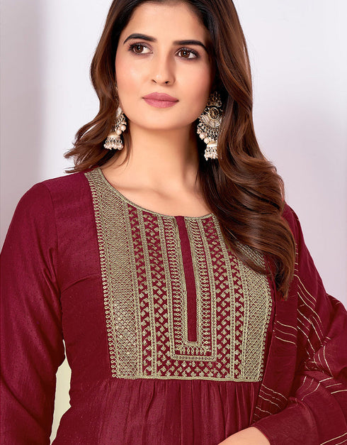 classy maroon vertical silk designer party wear heavy readymade salwar suit collection with maroon vertical silk 13702-acy4345 Close-up View