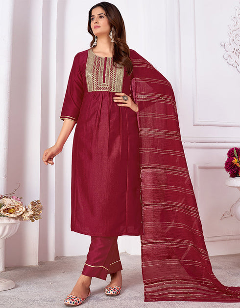 classy maroon vertical silk designer party wear heavy readymade salwar suit collection with maroon vertical silk 13702-acy4345 Front View