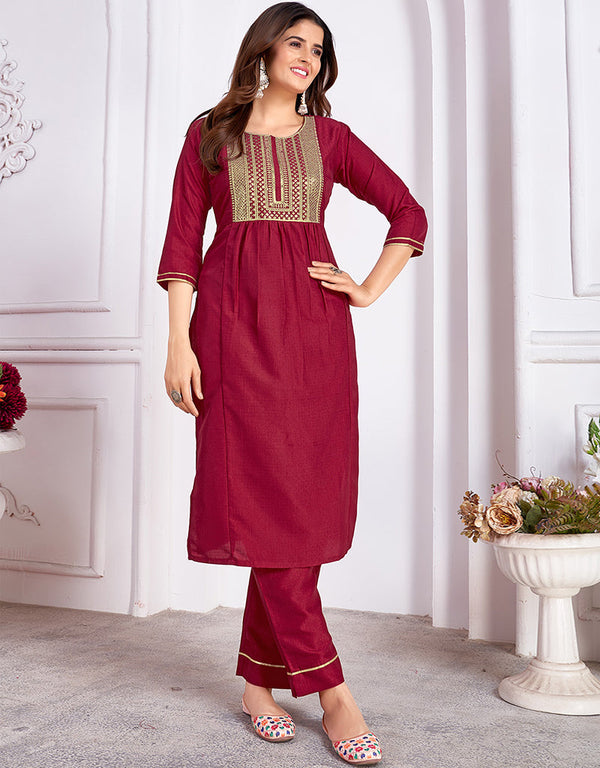 chic burgundy vertical silk designer party wear heavy readymade salwar suit collection with burgundy vertical silk 13702-acy4347 Front View
