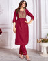 chic burgundy vertical silk designer party wear heavy readymade salwar suit collection with burgundy vertical silk 13702-acy4347 Front View