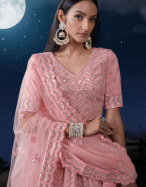 fashionable pink soft net traditional wear heavy lehenga choli collection with pink soft net 13703-acy4348 Close-up View