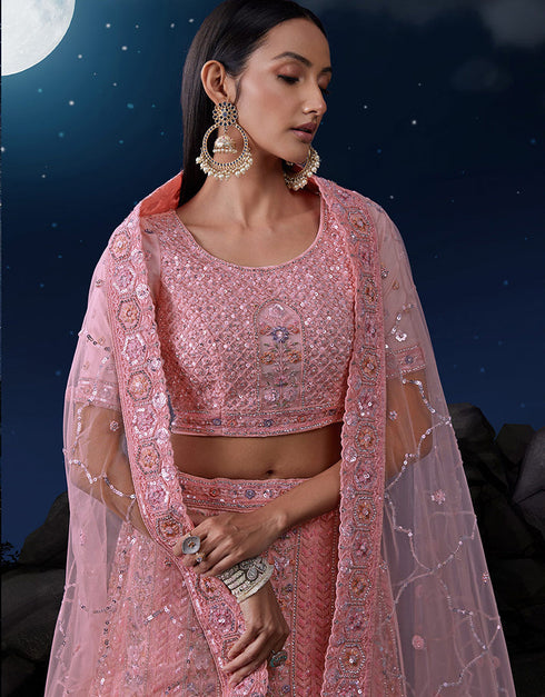 sleek pink soft net traditional wear heavy lehenga choli collection with pink soft net 13703-acy4349 Close-up View