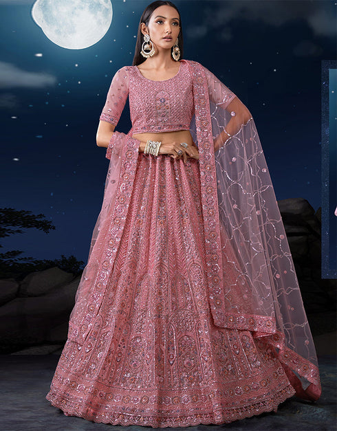 sleek pink soft net traditional wear heavy lehenga choli collection with pink soft net 13703-acy4349 Front View