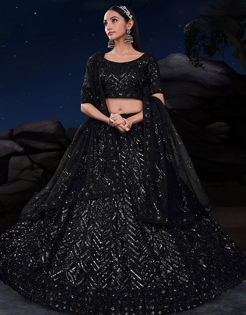 sophisticated black soft net traditional wear heavy lehenga choli collection with black soft net 13703-acy4351 Front View