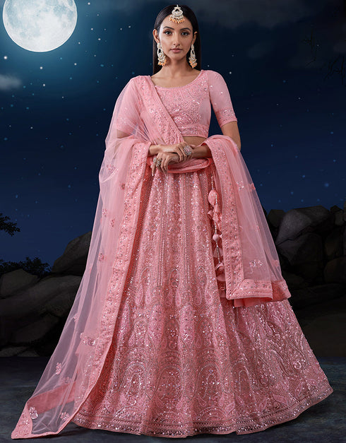 contemporary pink soft net traditional wear heavy lehenga choli collection with pink soft net 13703-acy4353 Front View