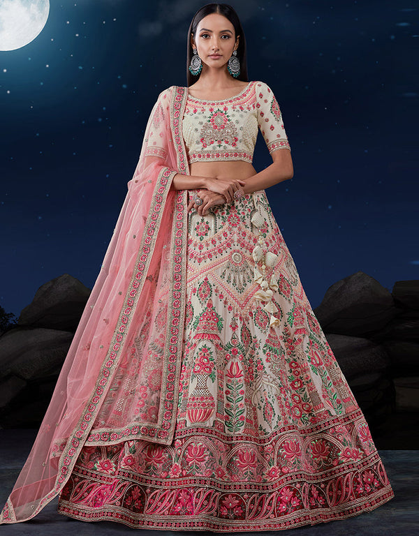 classy white soft net traditional wear heavy lehenga choli collection with white soft net 13703-acy4354 Front View