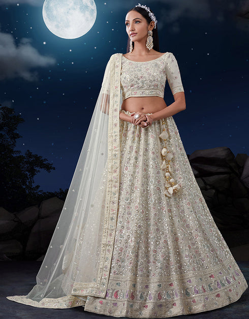 chic white soft net traditional wear heavy lehenga choli collection with white soft net 13703-acy4356 Front View