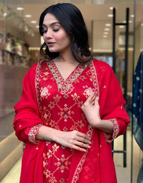 chic red viscose trendy fashioner readymade suit collection with red viscose of-13707-acy4374 Back View