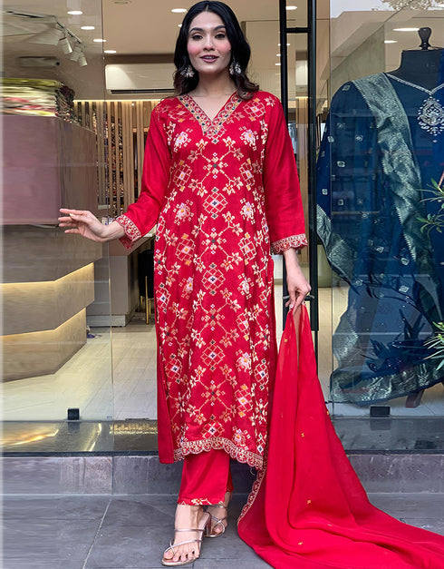 chic red viscose trendy fashioner readymade suit collection with red viscose of-13707-acy4374 Front View