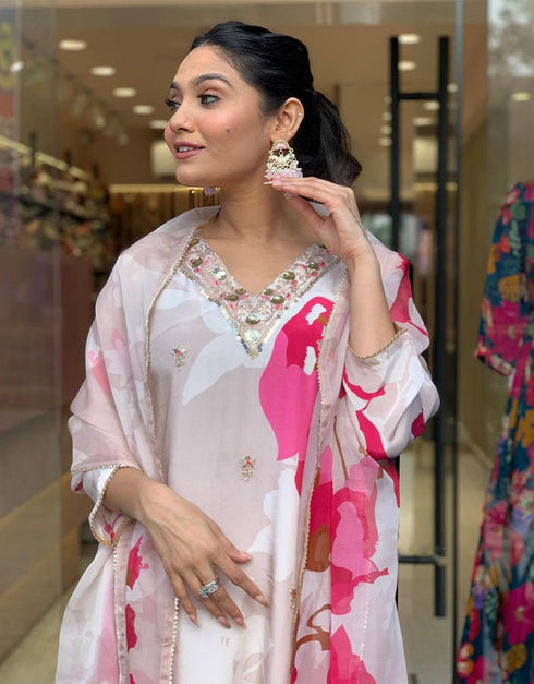 trendy white natural crepe trendy fashioner readymade suit collection with white viscose rayon of-13707-acy4375 Back View