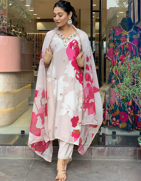 trendy white natural crepe trendy fashioner readymade suit collection with white viscose rayon of-13707-acy4375 Front View