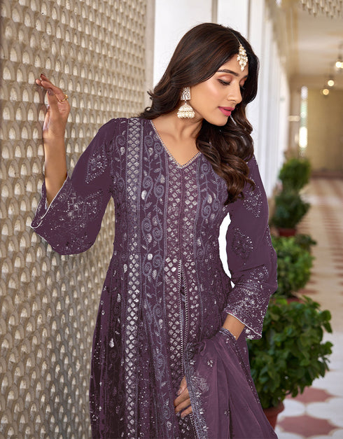 trendy mouve faux georgette attrective designer party wear salwar suit with mouve dull santoon of-13712-acy4401 Back View