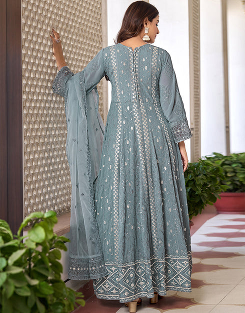 elegant grey faux georgette attrective designer party wear salwar suit with grey dull santoon of-13712-acy4402 Close-up View