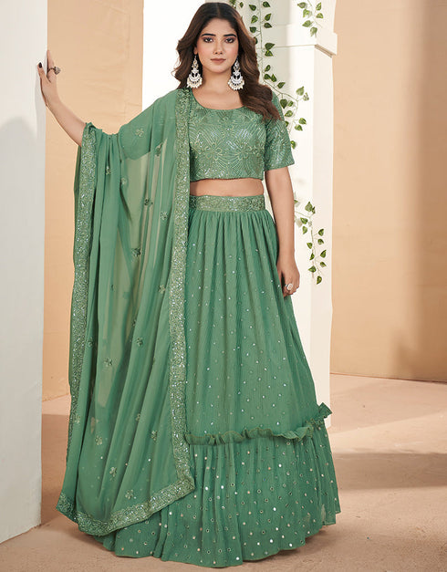 modern green faux georgette traditional wear heavy lehenga choli collection with green faux georgette of-13717-acy4433 Front View