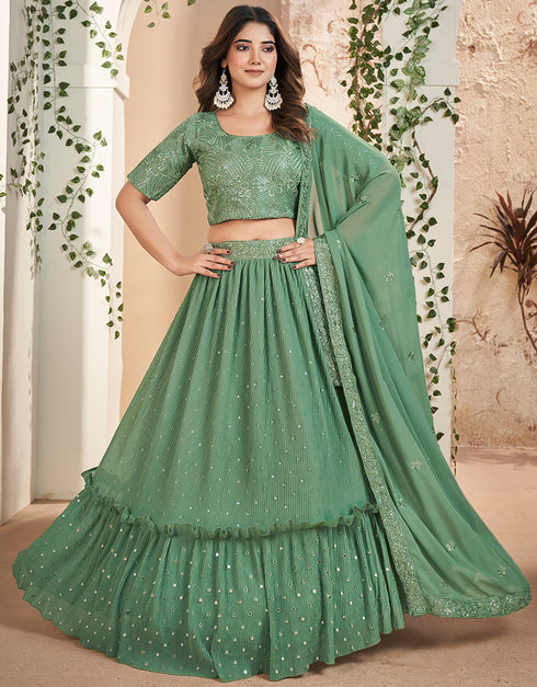 modern green faux georgette traditional wear heavy lehenga choli collection with green faux georgette of-13717-acy4433 Front View