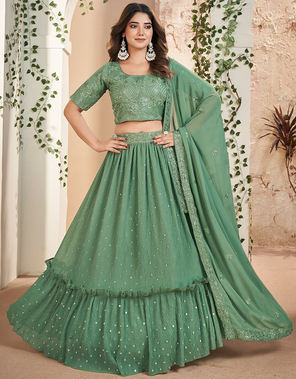 modern green faux georgette traditional wear heavy lehenga choli collection with green faux georgette of-13717-acy4433 Front View