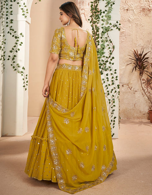 sophisticated mustard faux georgette traditional wear heavy lehenga choli collection with mustard faux georgette of-13717-acy4434 Front View