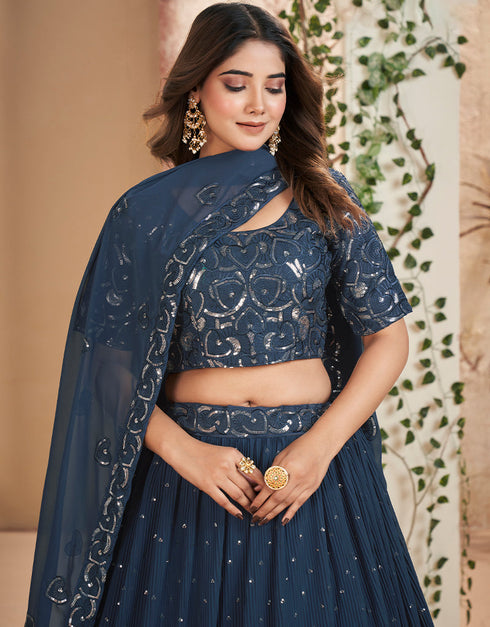 glamorous blue faux georgette traditional wear heavy lehenga choli collection with blue faux georgette of-13717-acy4435 Back View
