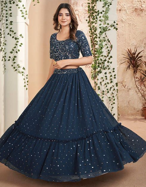 glamorous blue faux georgette traditional wear heavy lehenga choli collection with blue faux georgette of-13717-acy4435 Front View