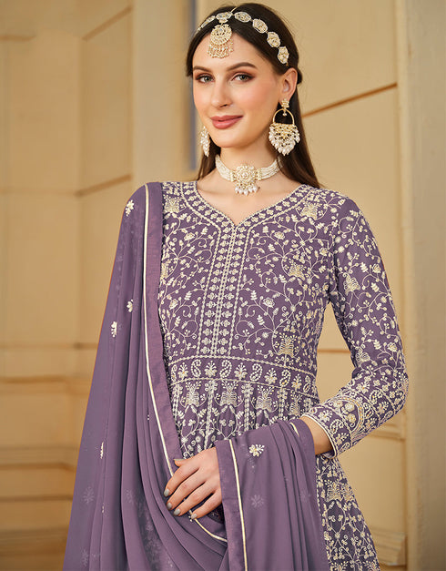 stylish purple faux georgette attrective designer party wear salwar suit with purple santoon of-13719-acy4443 Back View