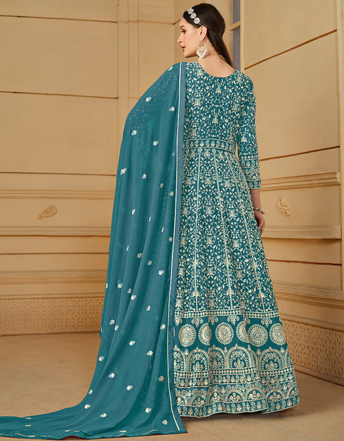 chic teal blue faux georgette attrective designer party wear salwar suit with teal blue santoon of-13719-acy4444 Close-up View