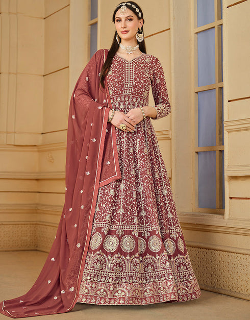 trendy brown faux georgette attrective designer party wear salwar suit with brown santoon of-13719-acy4445 Front View