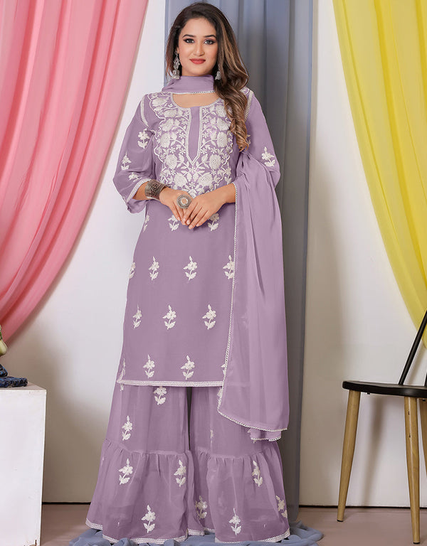 elegant purple bamber georgette attrective designer party wear salwar suit with purple bamber georgette of-13720-acy4446 Front View