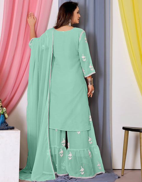 fashionable sea green bamber georgette attrective designer party wear salwar suit with sea green bamber georgette of-13720-acy4447 Close-up View