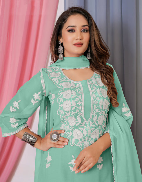 fashionable sea green bamber georgette attrective designer party wear salwar suit with sea green bamber georgette of-13720-acy4447 Back View
