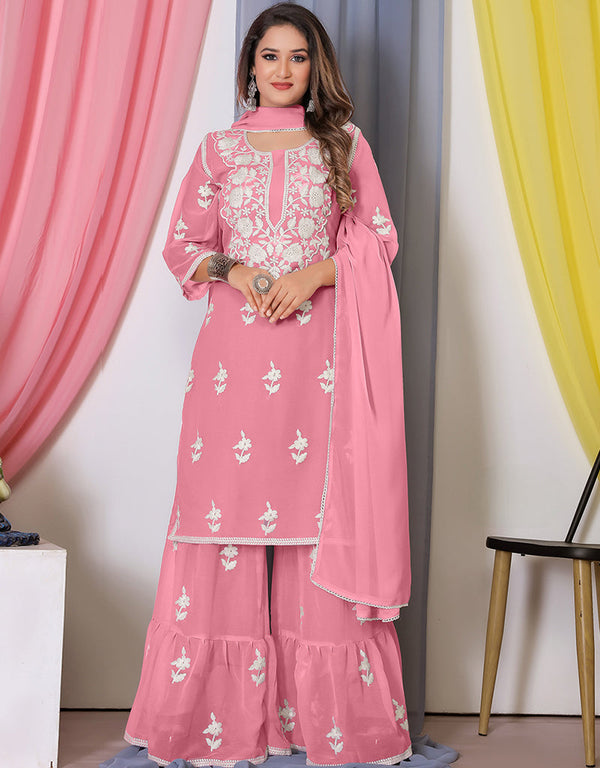 sleek pink bamber georgette attrective designer party wear salwar suit with pink bamber georgette of-13720-acy4448 Front View