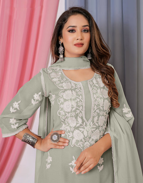 modern grey bamber georgette attrective designer party wear salwar suit with grey bamber georgette of-13720-acy4449 Back View