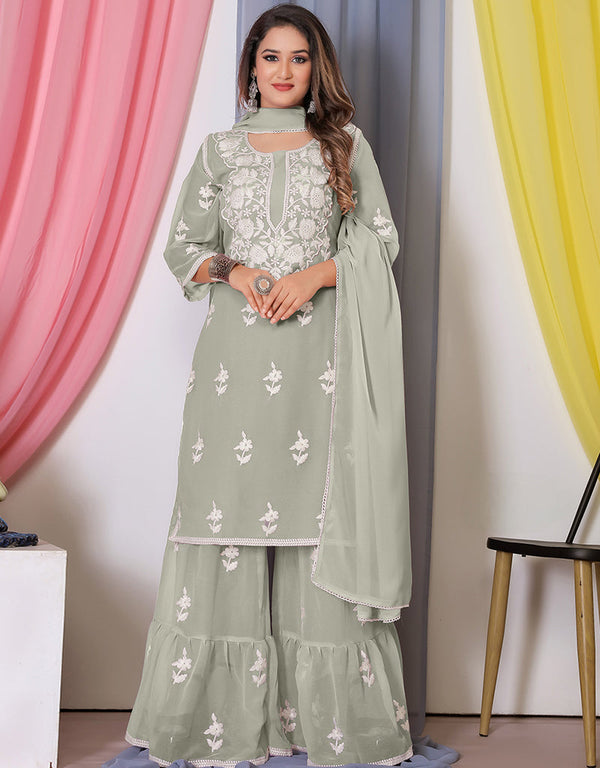 modern grey bamber georgette attrective designer party wear salwar suit with grey bamber georgette of-13720-acy4449 Front View