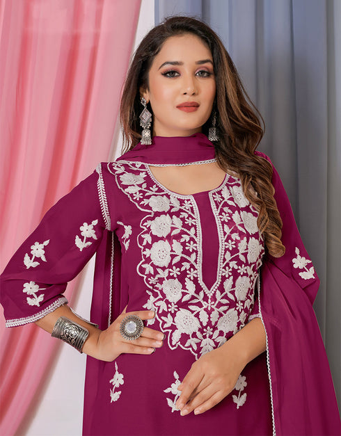 trendy pink bamber georgette attrective designer party wear salwar suit with pink bamber georgette of-13726-acy4489 Back View