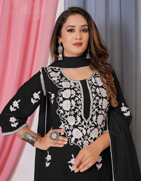 fashionable black bamber georgette attrective designer party wear salwar suit with black bamber georgette of-13726-acy4491 Back View