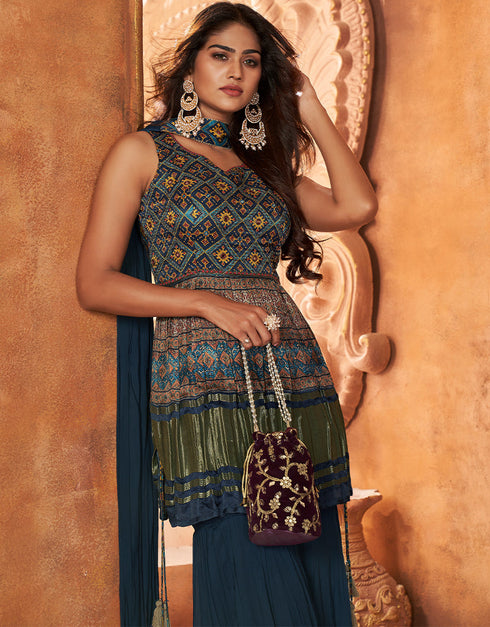 glamorous blue gajji lagdi patta designer party wear readymade salwar suit with blue georgette of-13727-acy4493 Close-up View