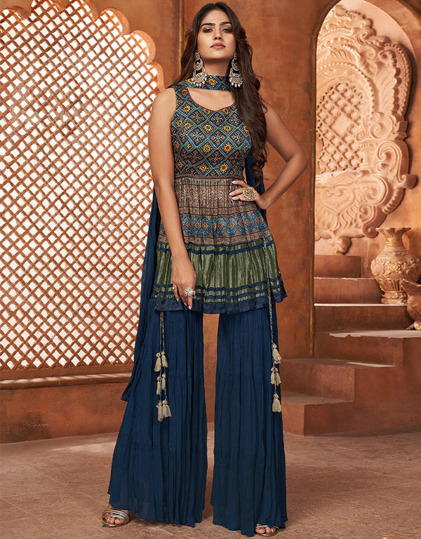 glamorous blue gajji lagdi patta designer party wear readymade salwar suit with blue georgette of-13727-acy4493 Front View