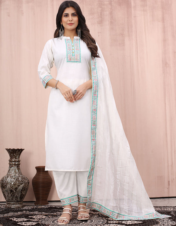 stylish off white cotton designer party wear readymade salwar suit with off white cotton of-13732-acy4525 Front View