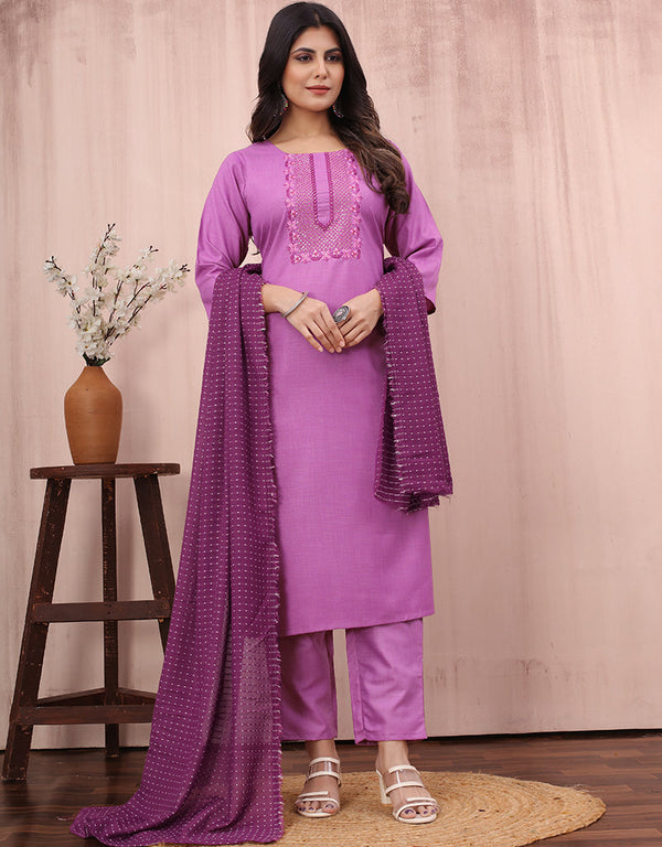 chic purple cotton slub designer party wear readymade salwar suit with purple cotton slub of-13732-acy4526 Front View