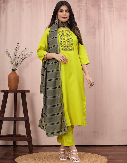 trendy green cotton slub designer party wear readymade salwar suit with green cotton slub of-13732-acy4527 Front View
