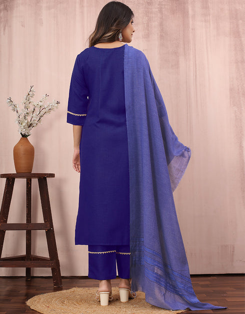 elegant blue cotton slub designer party wear readymade salwar suit with blue cotton slub of-13732-acy4528 Close-up View