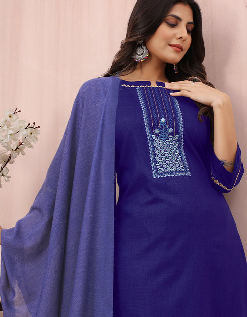 elegant blue cotton slub designer party wear readymade salwar suit with blue cotton slub of-13732-acy4528 Back View