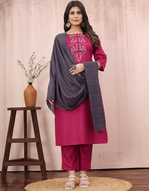 fashionable maroon cotton slub designer party wear readymade salwar suit with maroon cotton slub of-13732-acy4529 Front View