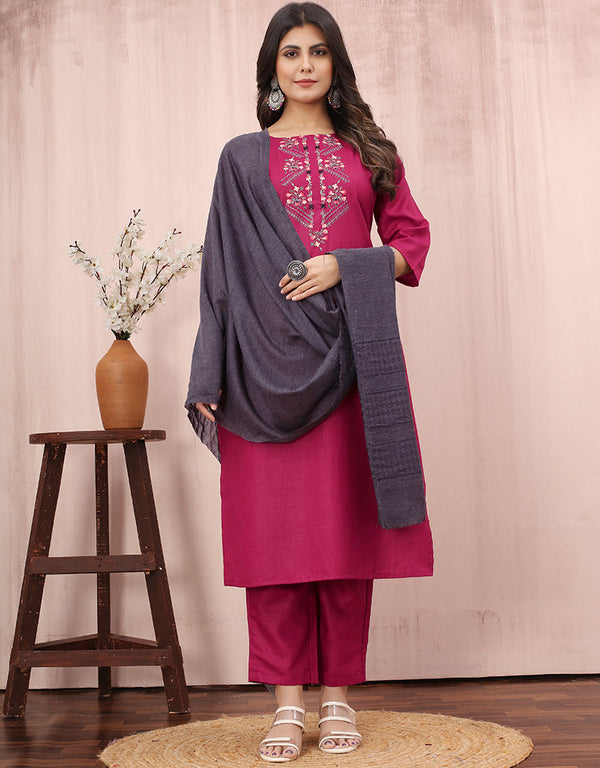 fashionable maroon cotton slub designer party wear readymade salwar suit with maroon cotton slub of-13732-acy4529 Front View