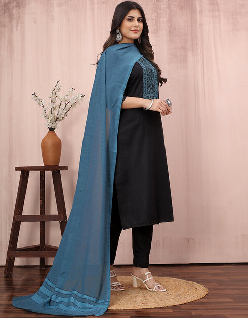 sleek black cotton slub designer party wear readymade salwar suit with black cotton slub of-13732-acy4530 Side View