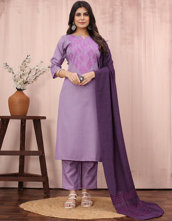 modern lavender cotton slub designer party wear readymade salwar suit with lavender cotton slub of-13732-acy4531 Front View