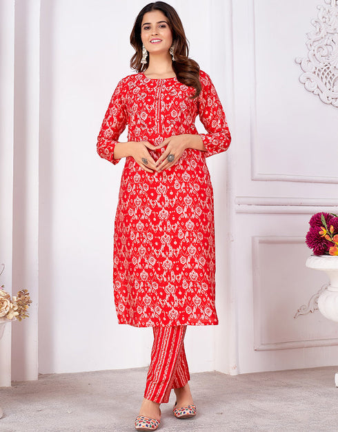 modern red rayon beautiful looking readymade top with bottom set straight design pant of-13736-acy4580 Front View