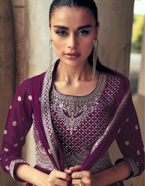 stylish wine georgette garb party wear designer gharara suits pair with dupatta with wine georgette of-13737-acy4585 Close-up View