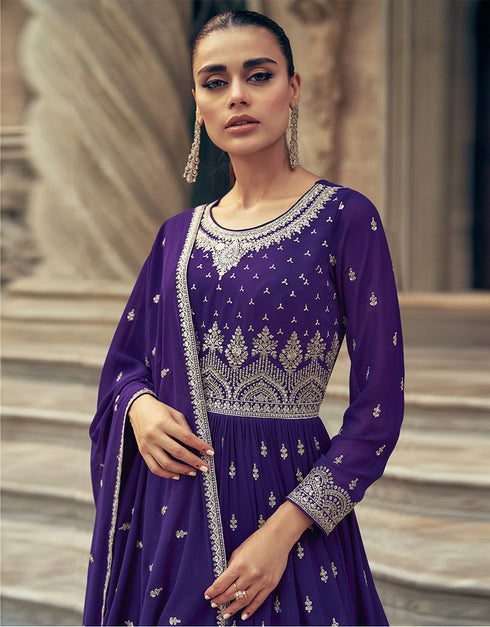 chic purple georgette garb party wear designer gharara suits pair with dupatta with purple georgette of-13737-acy4586 Close-up View