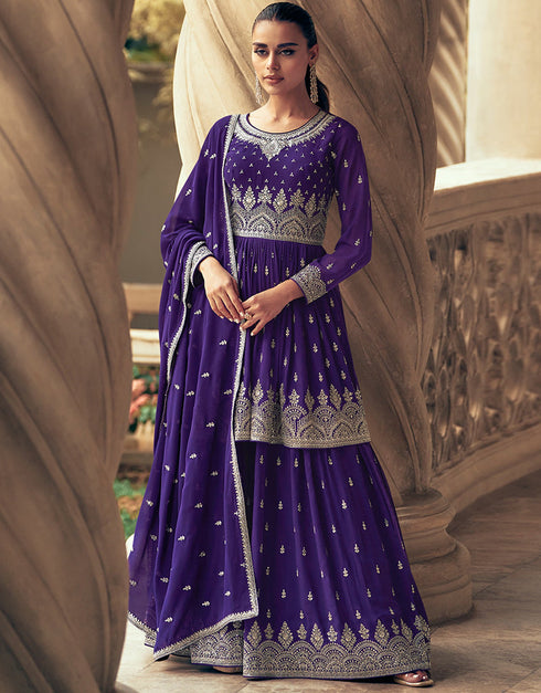 chic purple georgette garb party wear designer gharara suits pair with dupatta with purple georgette of-13737-acy4586 Front View